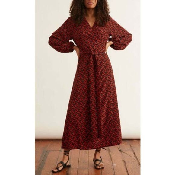 Rodebjer Khalida Red And Black Floral Poppy Maxi Dress Sz. L - Picture 1 of 8